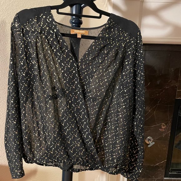 Ellen Tracy Tops - Black and Gold Sheer Top